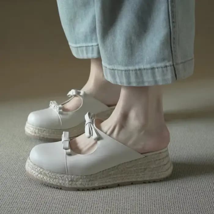 Mules Mary Jane Métalliques pour Femme – Sandales Plateformes Élégantes à Double Nœud