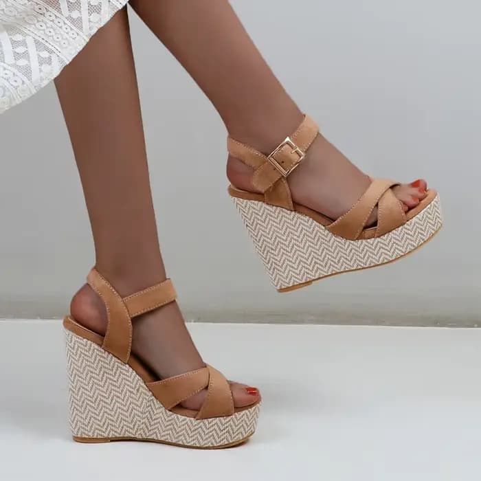 Sandales à talons compensés pour femmes, tongs de gladiateur à plateforme et talons hauts, chaussures de soirée tricotées noires et roses, grande taille 45, été 2026
