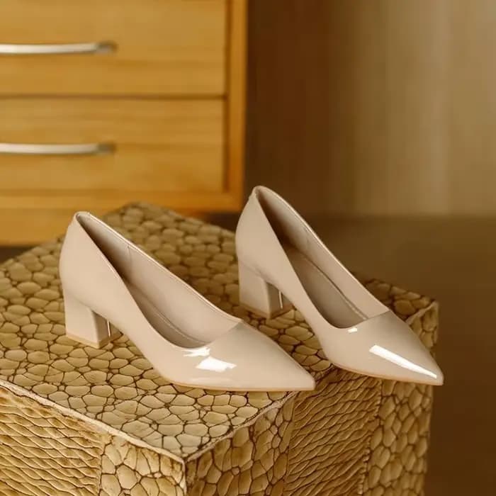 Chaussures en cuir verni à talons carrés pour femmes, escarpins de travail à bout pointu