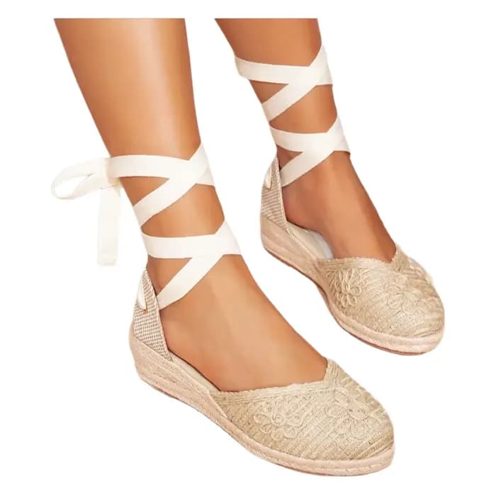 Sandales compensées en corde de lin tressée à bout ouvert, style romain, grandes tailles, pour femme, été, automne, printemps