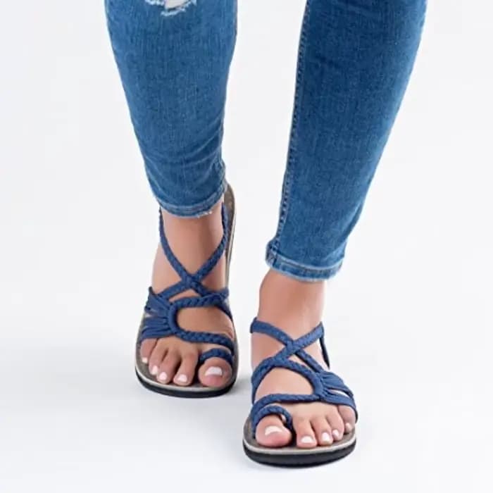 Sandales pour femmes été bohème Sandalias concepteur à lanières tissage sandale confortable bout ouvert