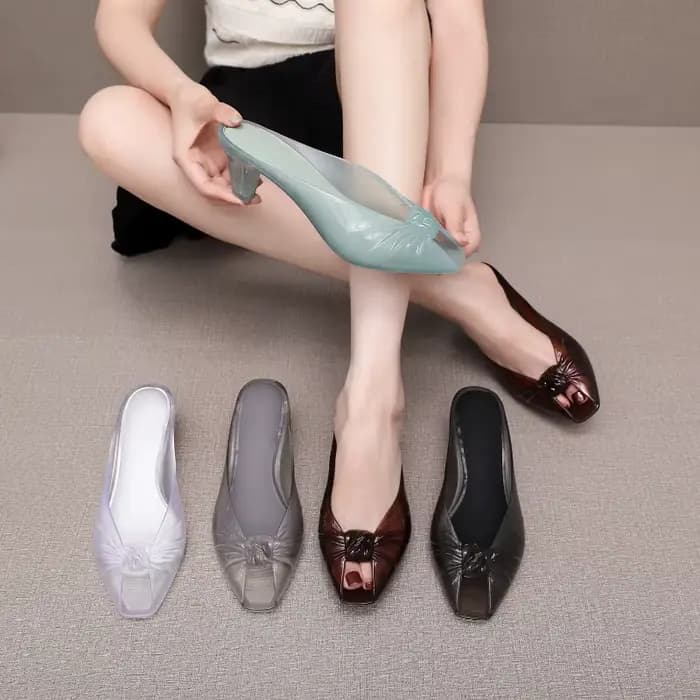 Sandales à talons bas élégantes de style français pour femme, chaussures en gelée scintillantes, mules à bout ouvert pour les voyages à la plage et les événements estivaux
