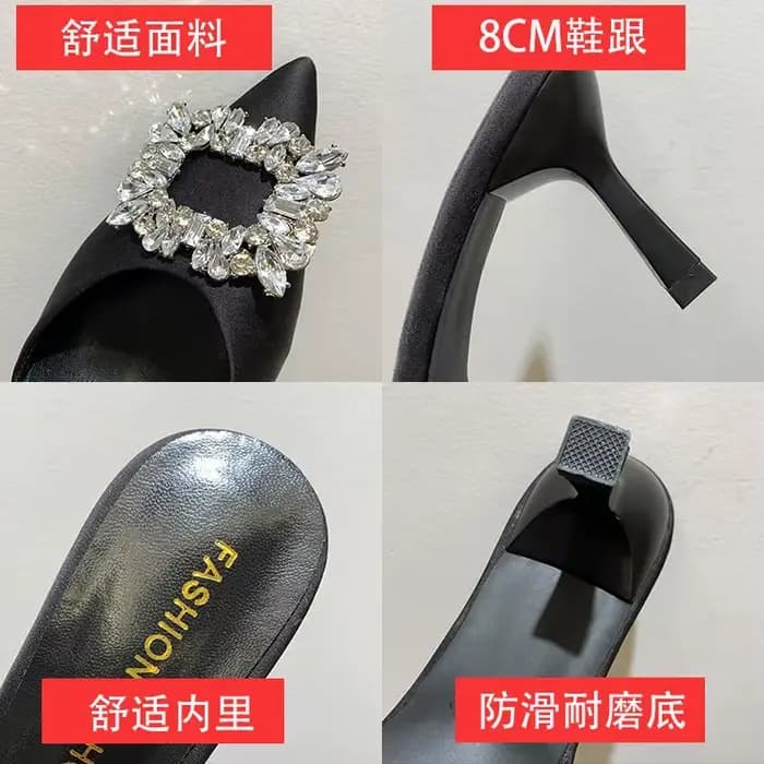Femmes sandales été nouvelles pantoufles bout pointu Slingback Mules chaussures femme mode strass dames talons hauts pompes de fête Sexy