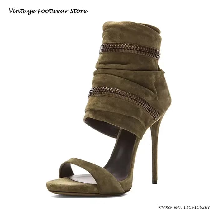 Sandales à talons hauts avec fermeture éclair en daim vert