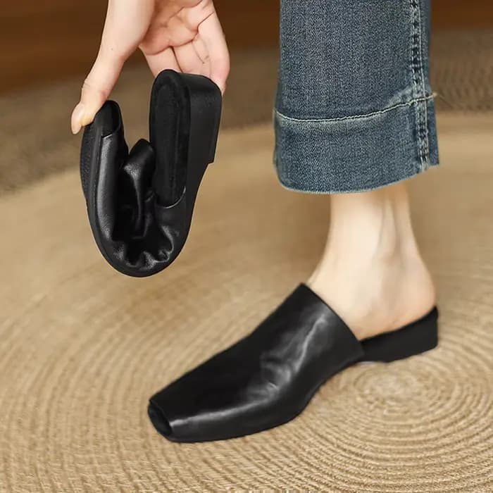 Mules d'été en cuir véritable pour femmes