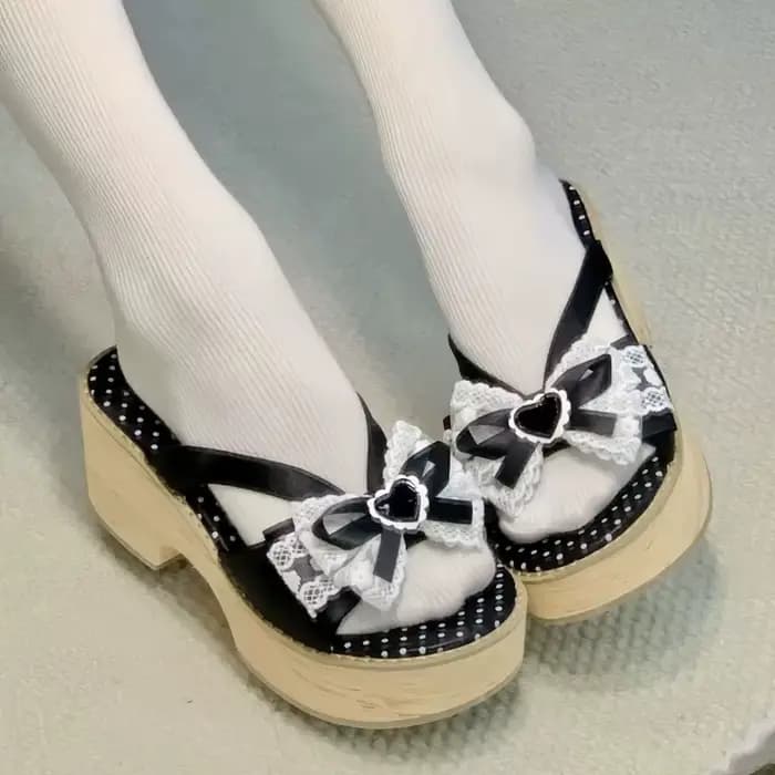 Sandales à plateforme épaisses en bois grainé Sweet Bow pour femmes