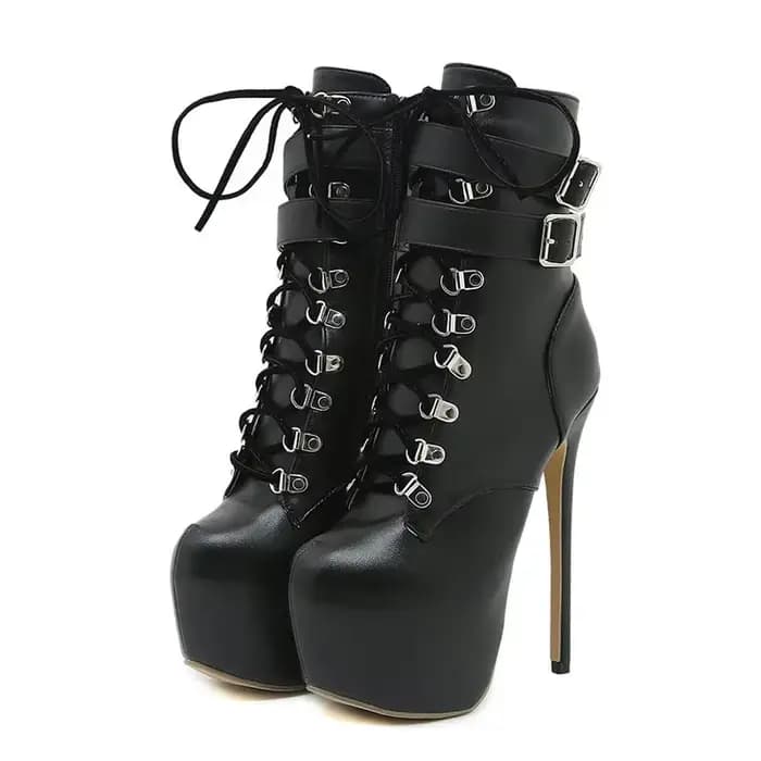 Bottes à plateforme à talons extrêmement hauts pour femmes, chaussures Sexy avec sangle à boucle de 16.5 CM, bout rond, lacets croisés, chaussures de strip-teaseuse pour Club de fête