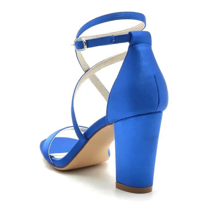 Sandales à talons en Satin pour femmes, chaussures de mariée, bout ouvert, sangle croisée, boucle, soirée, bal