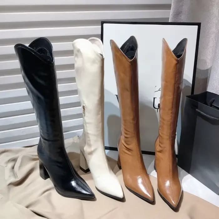 Bout pointu femmes bottes hautes hiver mode fermetures éclair latérales chaussons longs dames Sexy élégant fête