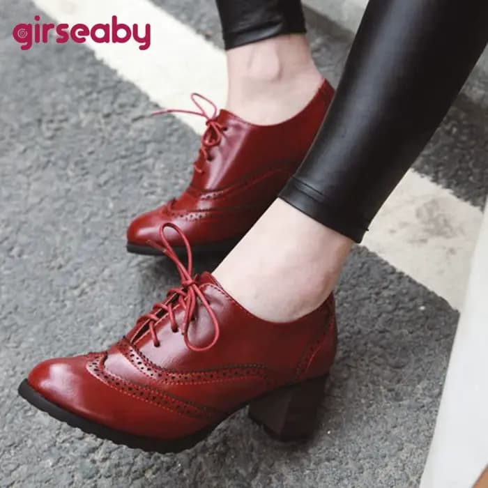 Girseaby-Brogue Rond à Talons en Bois pour Femme
