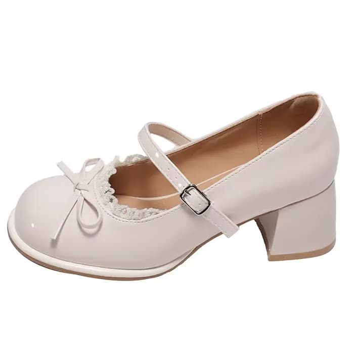 Chaussures Mary Jane rétro à talon épais et nœud papillon en dentelle pour femme