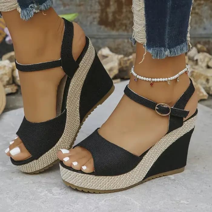 Sandales compensées tendance pour femmes, chaussures d'été à plateforme et talon haut, sandales à boucle sexy style bohème pour femmes