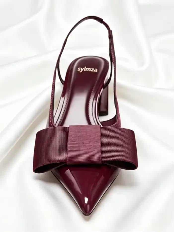 Sandales à talons en cuir verni pour femmes, escarpins élégants à bout pointu avec nœud bordeaux, escarpins de luxe de styliste pour dames, 2026