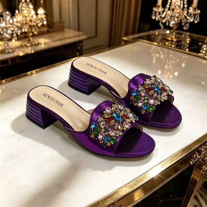 Escarpins violets pour femmes 2026 - Élégance italienne avec accents en strass pour mariages et soirées - Grandes tailles