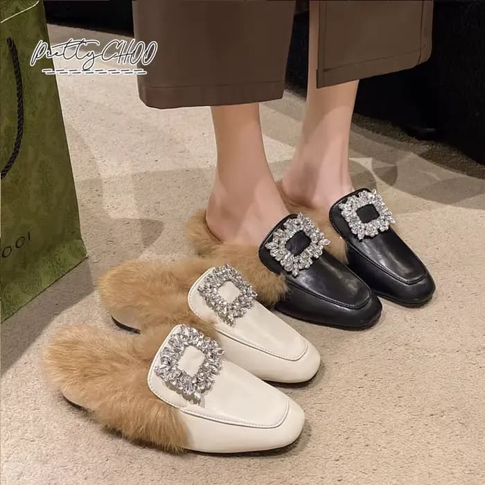 Mules de Luxe en Fourrure de Lapin pour Femme