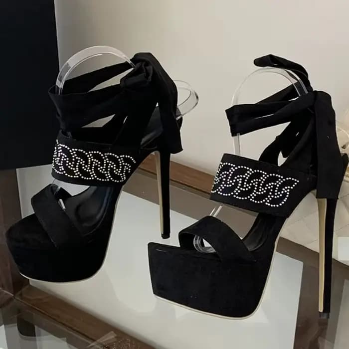 Eilyken – sandales à talons hauts en cristal et diamant pour femmes, chaussures de danse sur poteau à lacets à la cheville, mode d'été