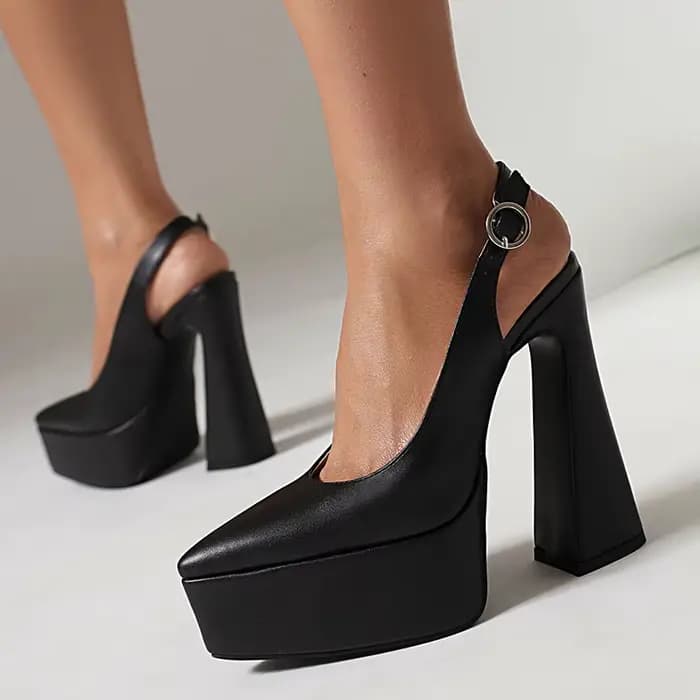 LIHUAMAO – escarpins à talons hauts pour femmes, sandales à talon slingback, bout pointu, avec sangle à la cheville, chaussures à plateforme, pour fête, bureau, talon épais