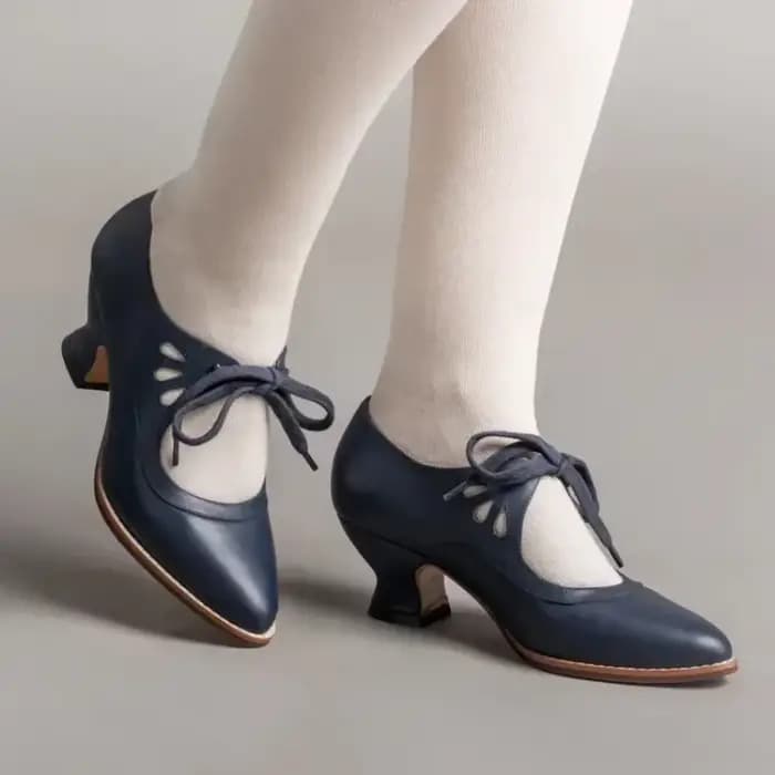 Rétro Jane pompes femme Vintage à lacets robe à talons bas Zapatos dames marque Design papillon aile Derby chaussures grande taille