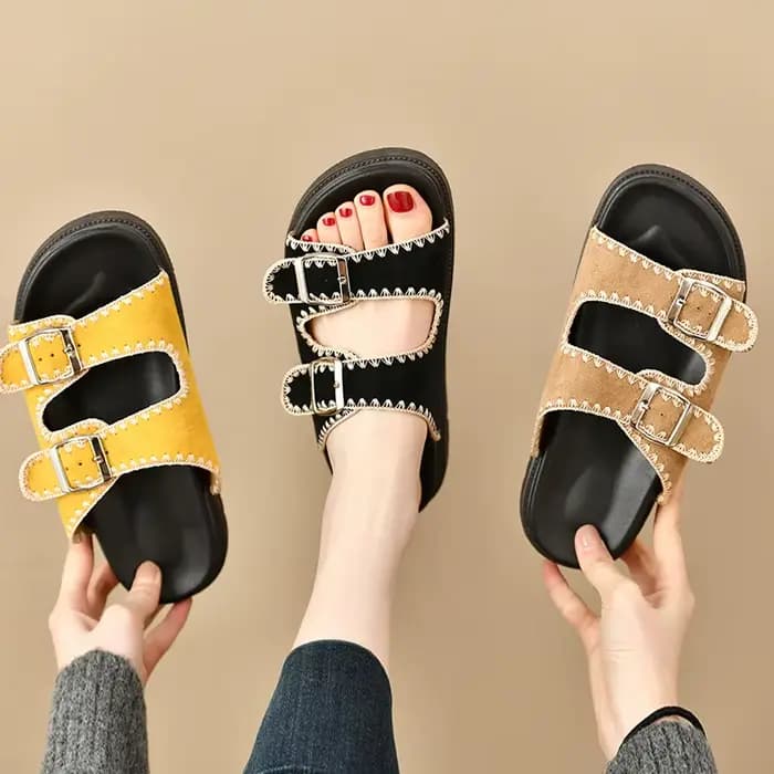 Sandales plates en daim pour femmes