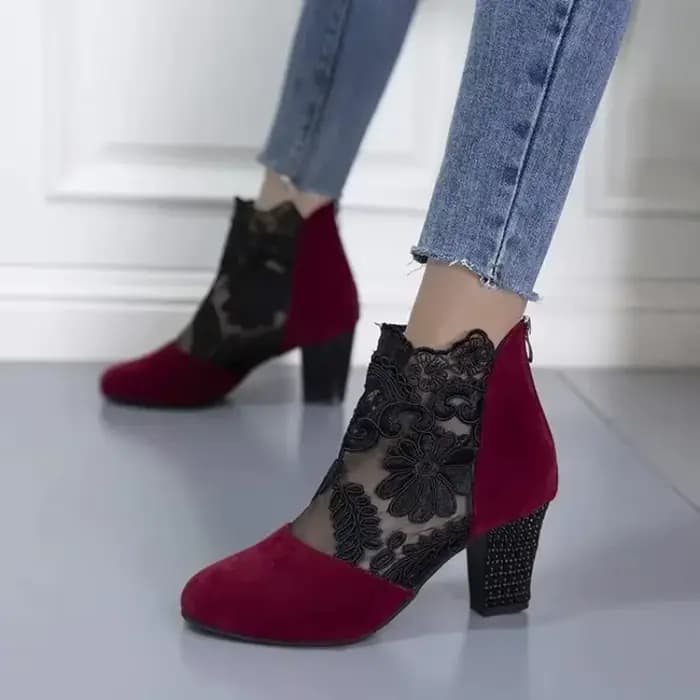 Chaussures à talons en dentelle pour femmes, sandales romaines à la mode, chaussures respirantes pour dames, escarpins élégants pour dames, nouvelle maille Sandalias De Tacón