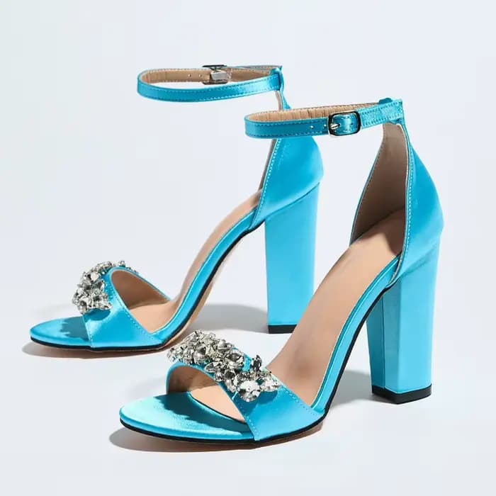 Sandales de luxe à talons hauts pour femmes, ornées de strass, en satin, chaussures de créateur à bout ouvert, avec boucle à la cheville, ajourées, élégantes pour banquets et soirées