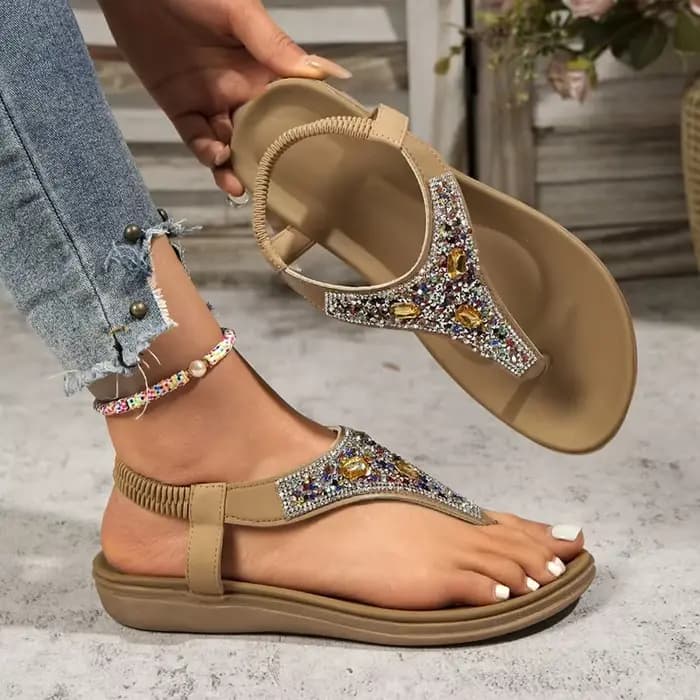 Mode strass bohème sandales femmes 2025 été pince orteil appartements plage