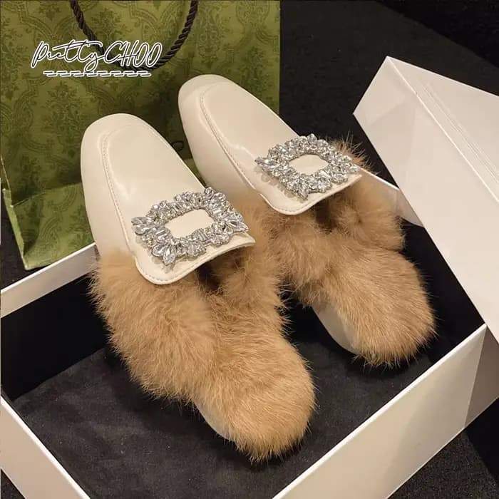 Mules de Luxe en Fourrure de Lapin pour Femme