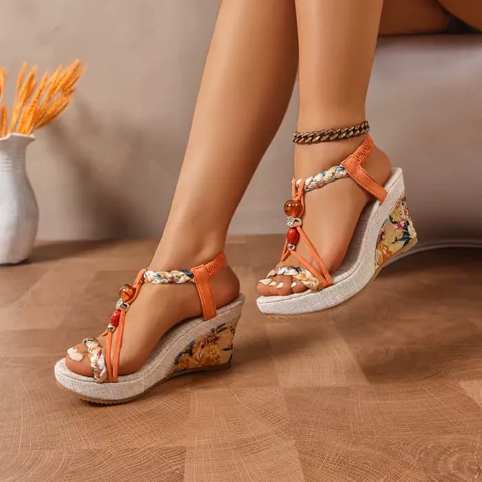 Nouvelles sandales compensées rétro confortables en cuir noir pour femme