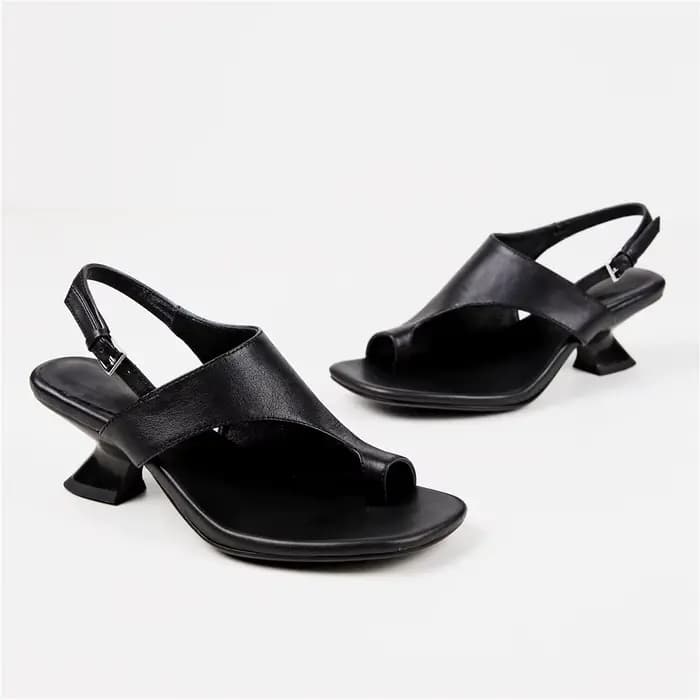 Sandales à talons épais en cuir véritable pour femmes, Style classique, avec bout carré et chaussures décontractées de couleur unie, MILI-MIYA