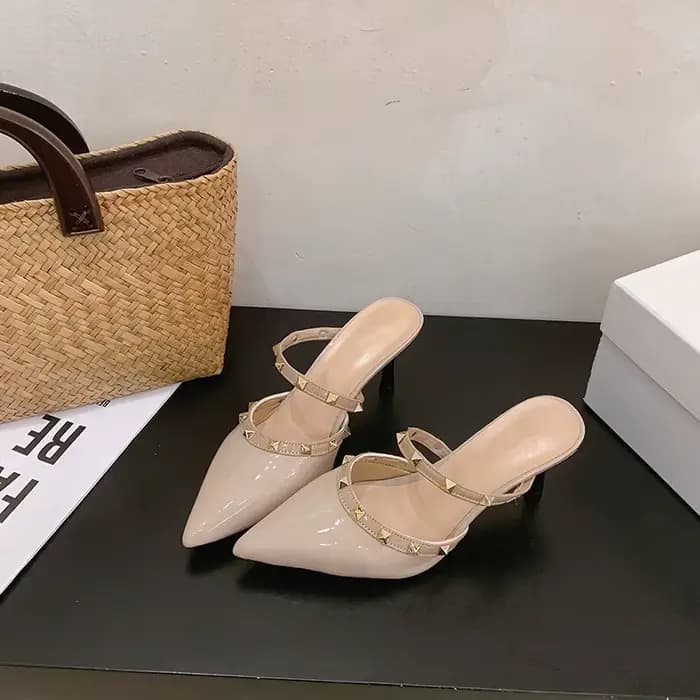 Mules à talons aiguilles pour femmes en cuir verni français