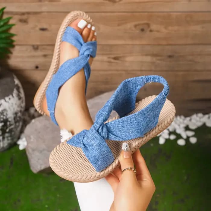 Sandales minimalistes en lin à nœuds croisés pour femmes