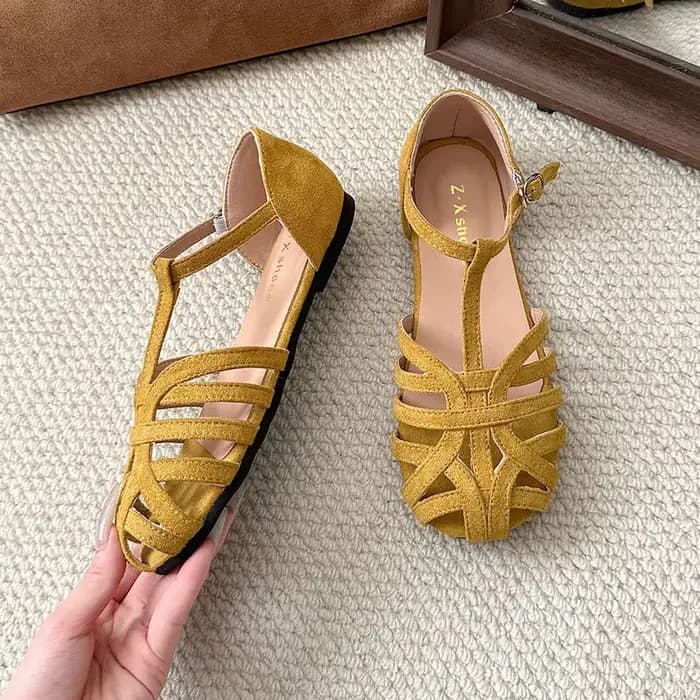 Nouvelles Sandales Plates Femme Été 2026 Creuses Tendance Style Romain 6342