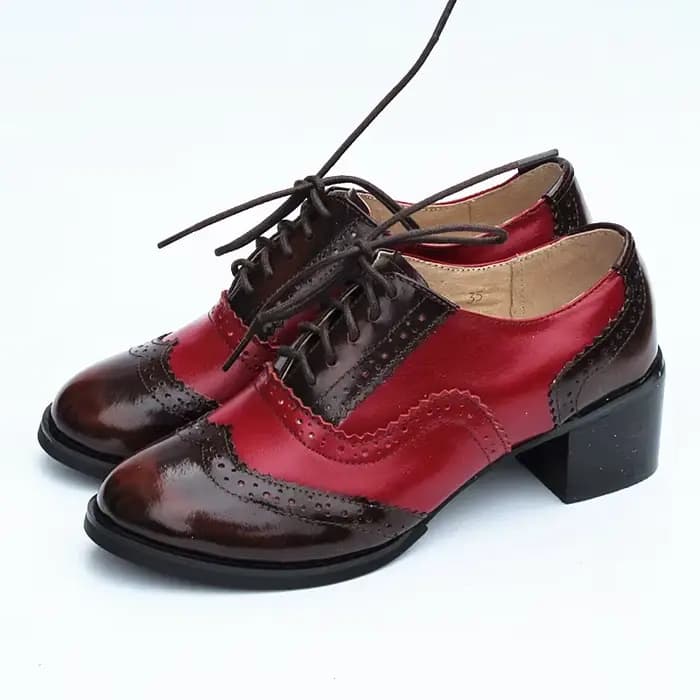 Oxford pompes chaussures femmes Vintage en cuir de veau Patchwork 5cm dame talons épais rétro