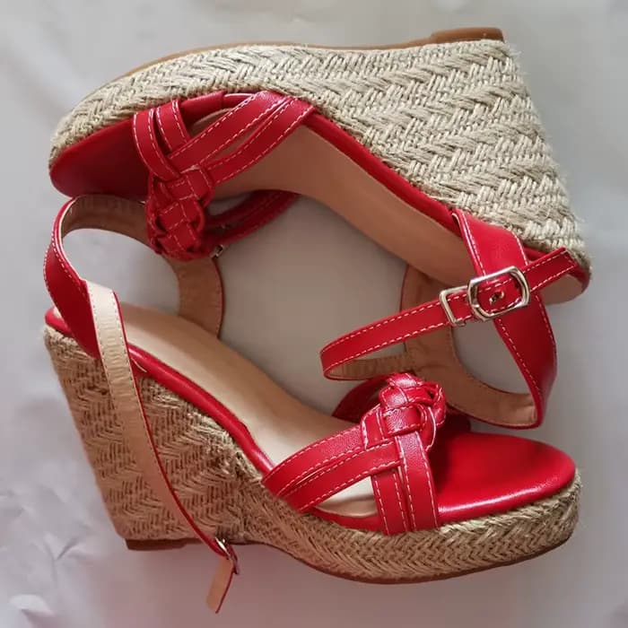 Chaussures compensées sandales pour femmes mode d'été tricoté talons hauts gladiateur tongs décontracté blanc