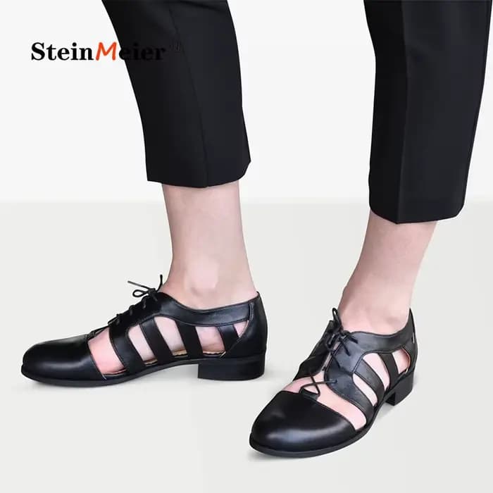 Oxfords-Sandales en cuir véritable pour femmes
