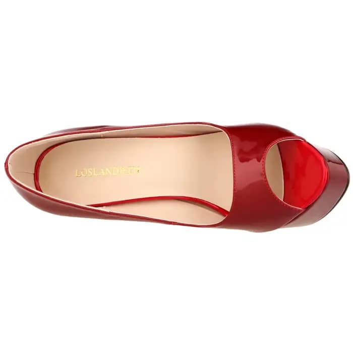 LOSLANDIFEN chaussures femmes en cuir verni noir bleu rouge talons aiguilles pompes de mariage Sexy plate-forme dames Peep Toe chaussure de fête 2025