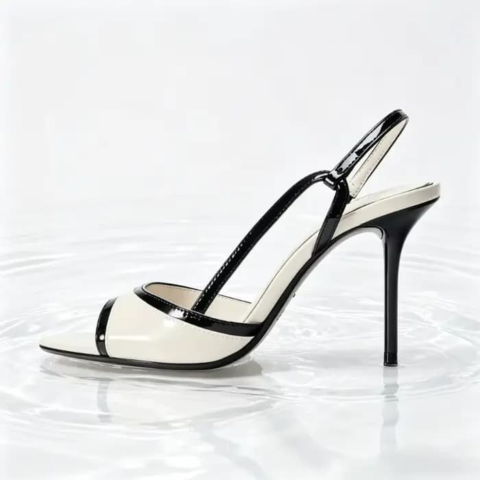 Sandales à talons slingback bicolores noir et blanc pour femme