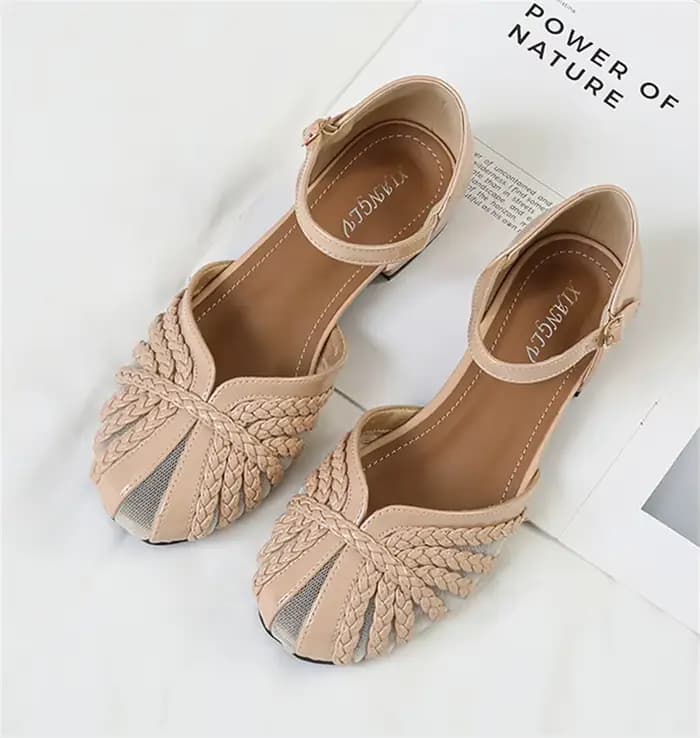 Sandales plates pour femmes de marque, à semelle souple, tressées, avec bride à boucle, style romain, pour l'été