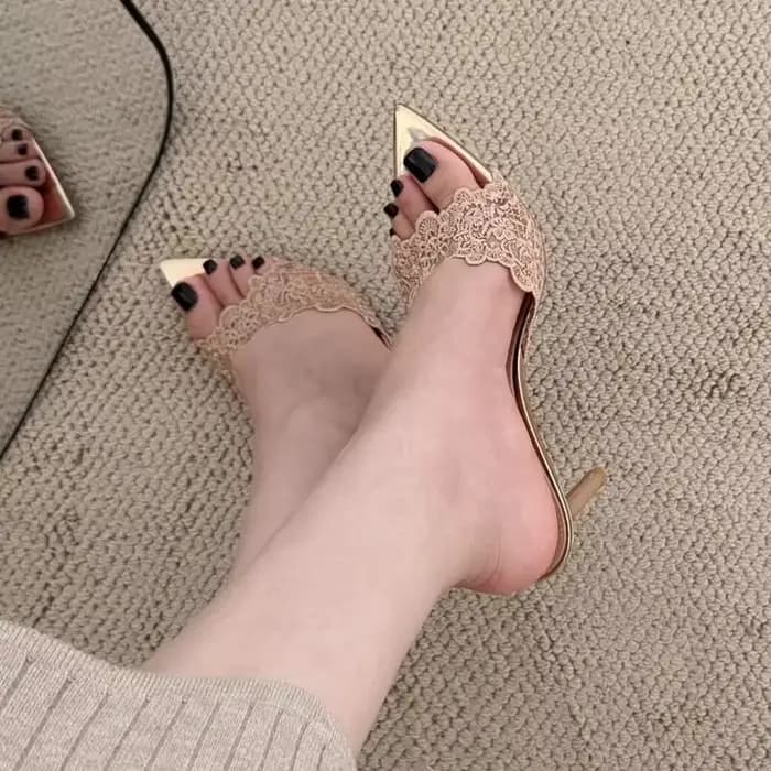 Mules en dentelle au crochet pour femme