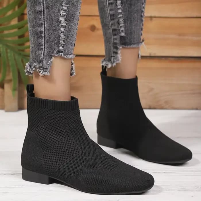Cheville chaussette bottes pour femmes mode talon moyen tête ronde tricoté court Chelsea