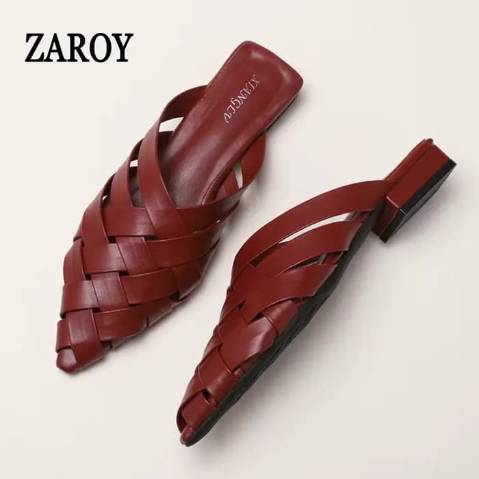 ZAROY tissage Mules pantoufle printemps été chaussures décontractées pour femme bout pointu talons bas en plein air