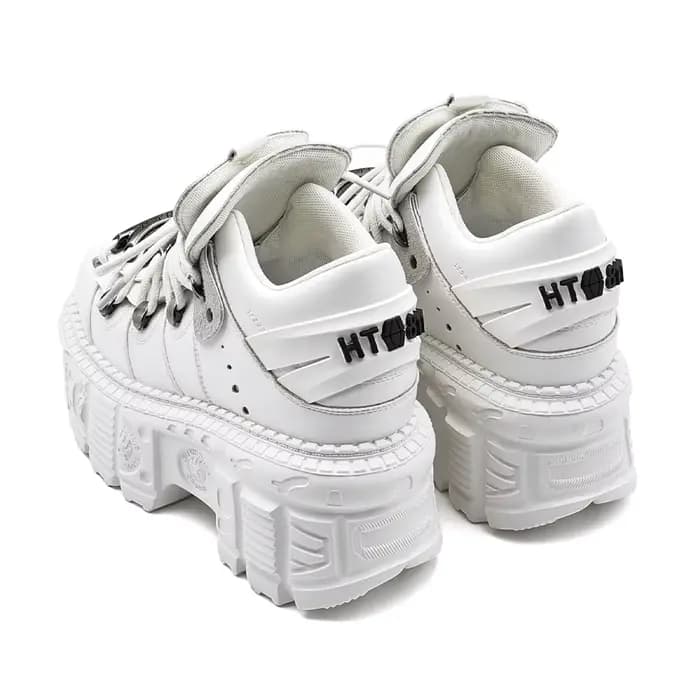 Bottines gothiques Rock pour femmes, chaussures à plateforme en cuir blanc, nouveau Style Punk, chaussures à lacets, hauteur de talon, décor en métal, baskets pour femmes