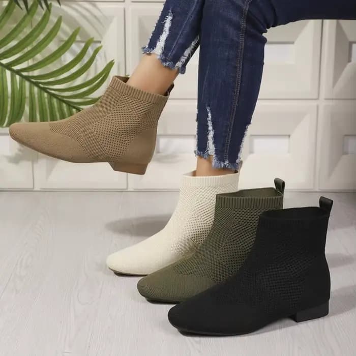 Cheville chaussette bottes pour femmes mode talon moyen tête ronde tricoté court Chelsea