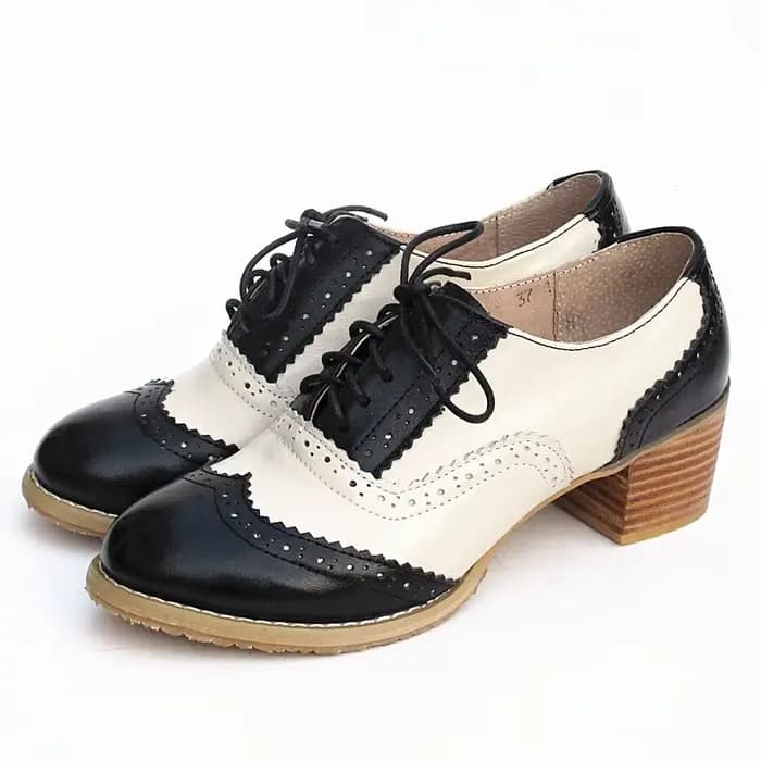 Oxford pompes chaussures femmes Vintage en cuir de veau Patchwork 5cm dame talons épais rétro
