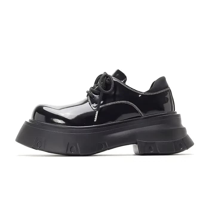 YONWENN original semelle épaisse hauteur 7CM gros orteil chaussures en cuir pour hommes brillant