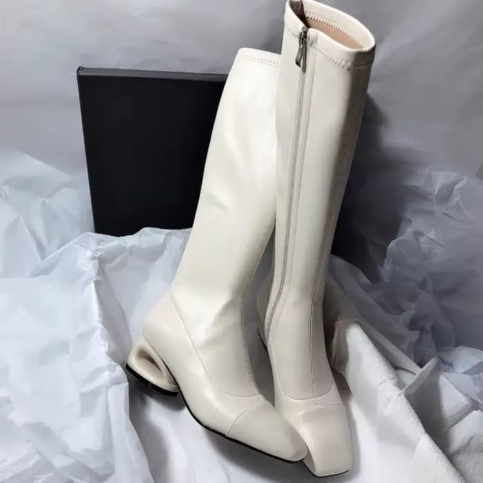 Bout carré découpe talon bloc élégant en cuir souple polyvalent côté fermeture éclair
