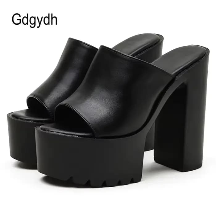 Gdgydh Mules à talons carrés pour femmes, pantoufles d'extérieur, sandales à bout ouvert, chaussures à dos ouvert, noir et blanc, grande qualité
