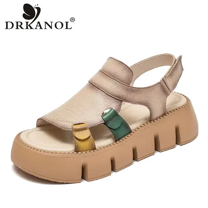 DRKANOL 2026 Sandales en cuir véritable faites à la main pour femme