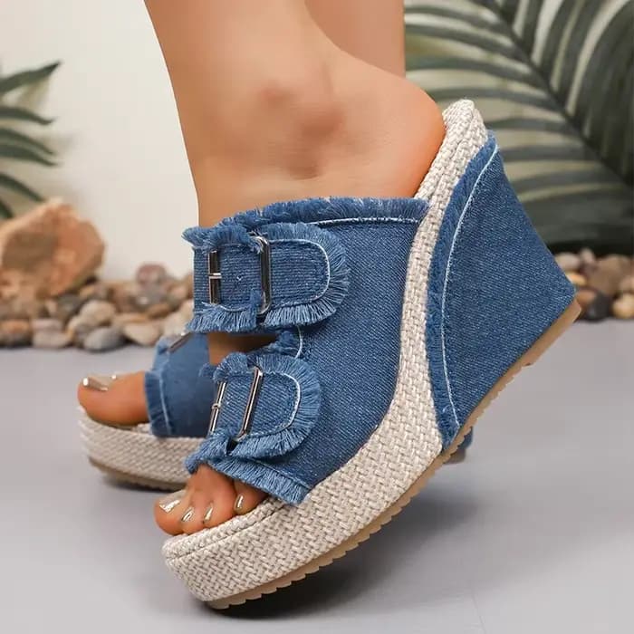 Sandales à talons compensés en Denim bleu pour femmes