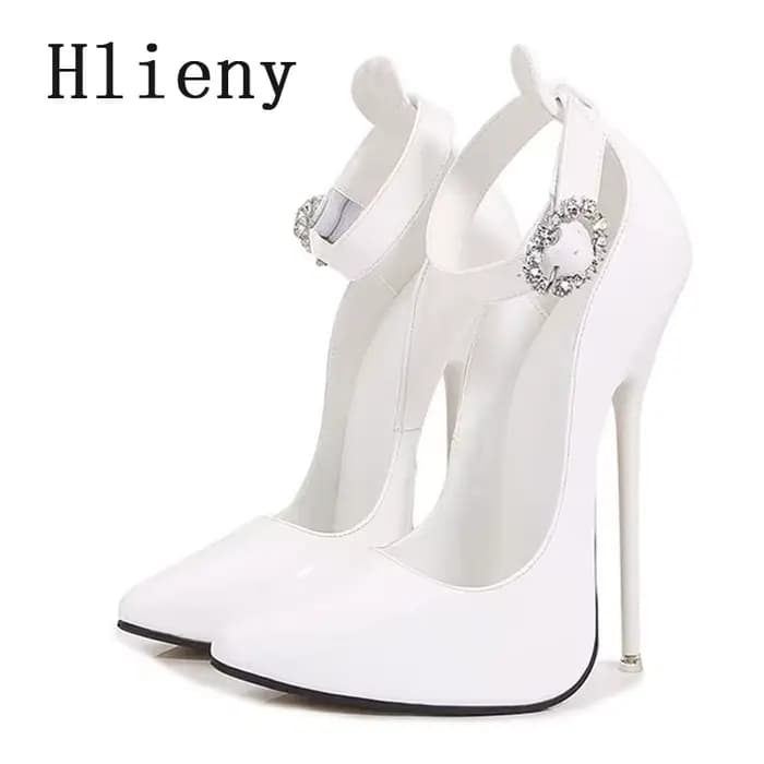Hlieny Super talons hauts 16 cm femmes pompes talon aiguilles bout pointu dames cheville cristal boucle sangle sandales discothèque chaussures